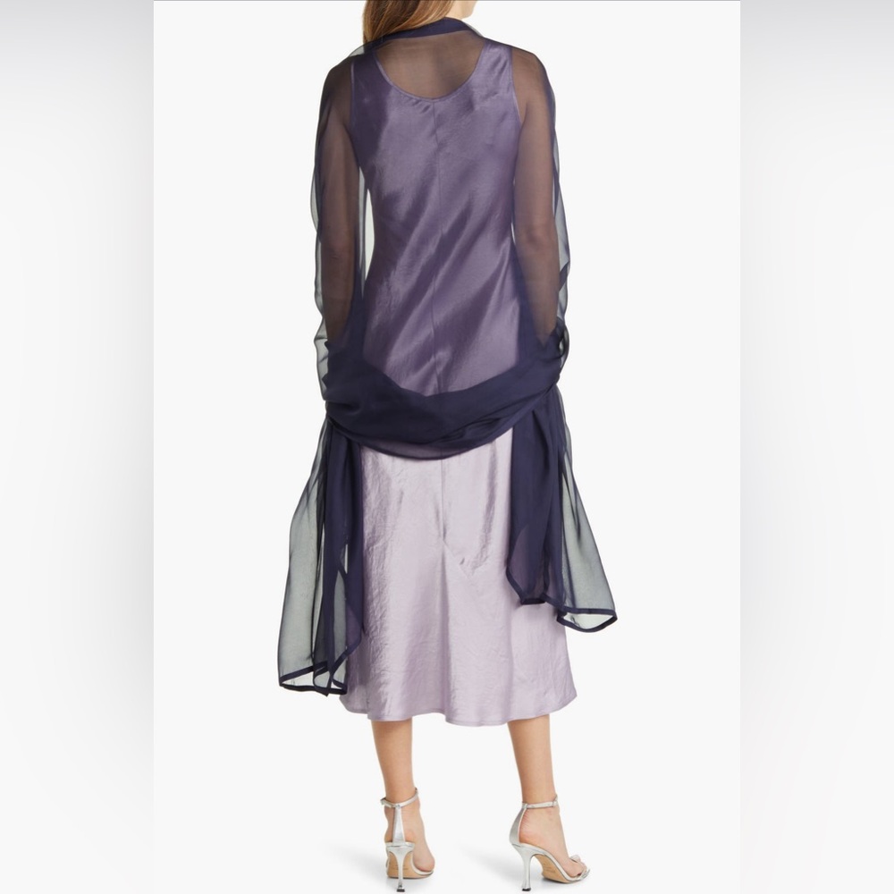 💯 Silk Huge Satin Border Navy Blue Sheer Chiffon Scarf, Brand New With Tags - Picture 6 of 13